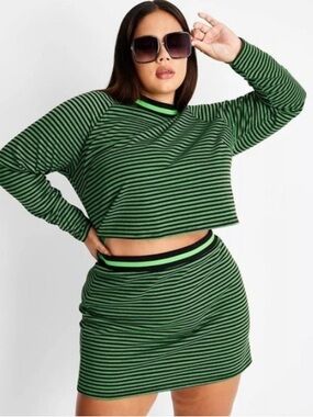 NWT KBB x Target Striped Long Sleeve Cropped T-Shirt and Knit Mini Skirt